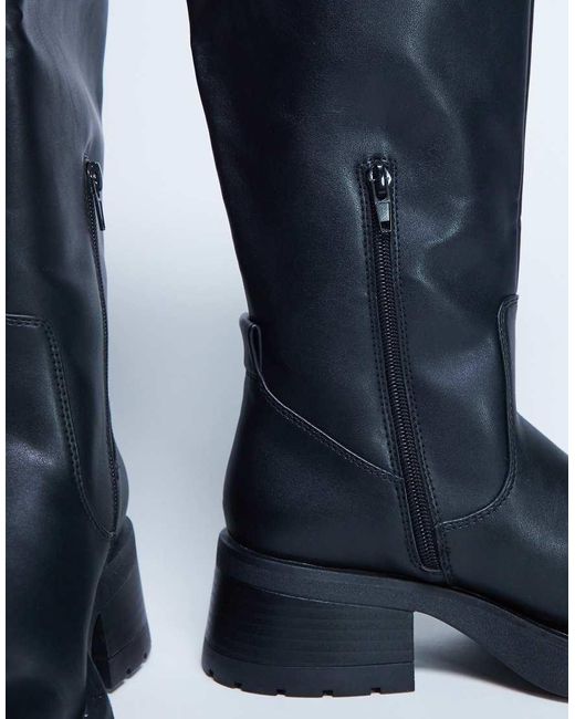 TOPSHOP Black Rachel Knee High Chunky Heeled Boot