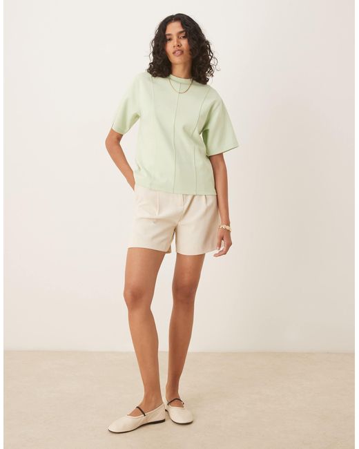 ASOS Natural Interlock Short Sleeve Top With Seam And Top Stitch Detail
