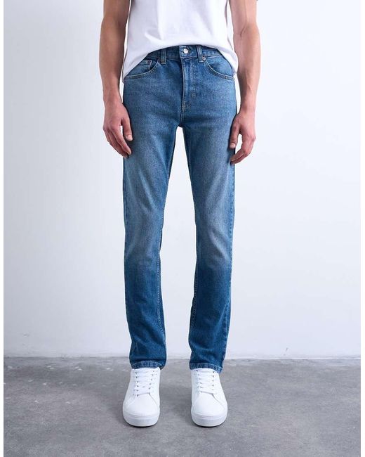 Vaqueros Elásticos De Corte Pitillo Con Lavado Medio De -Azul Topman de hombre de color Blue