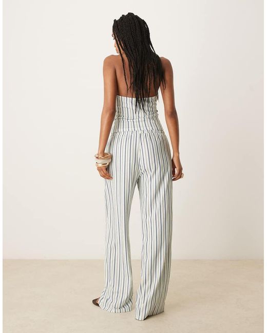 ASOS Natural Textured Pinstripe Wide Leg Mid Rise Trousers Co Ord