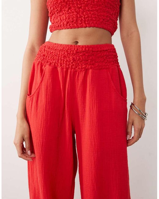 ASOS Red Cheesecloth Shir Waist Balloon Trouser