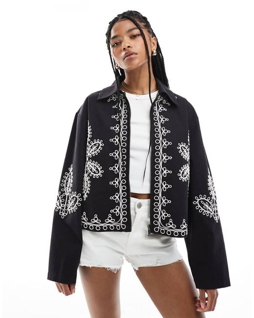 ASOS Black Embroidered Top Collar Jacket
