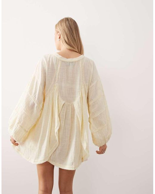 ASOS Natural V Neck Laundered Smock Mini Dress