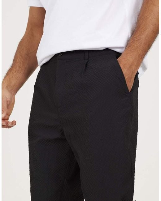 Brave Soul Black Straight Leg Seersucker Trousers for men