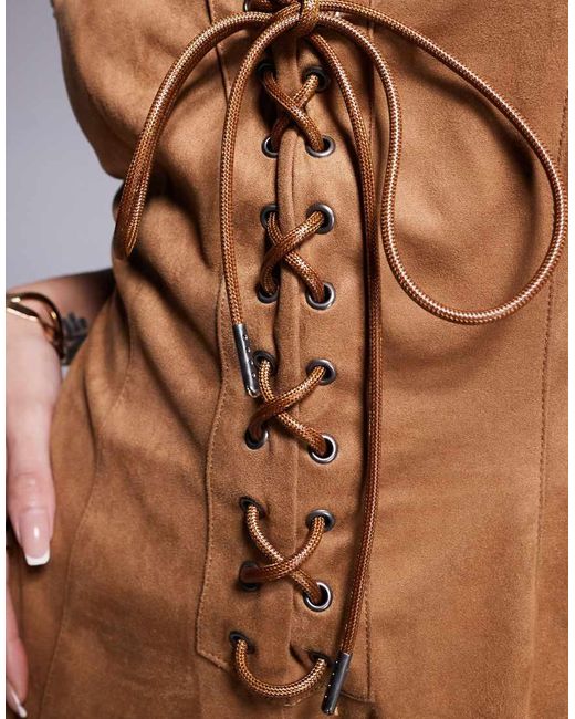 ASOS Playsuit Van Imitatiesuède Met Veters En Studs in het Brown
