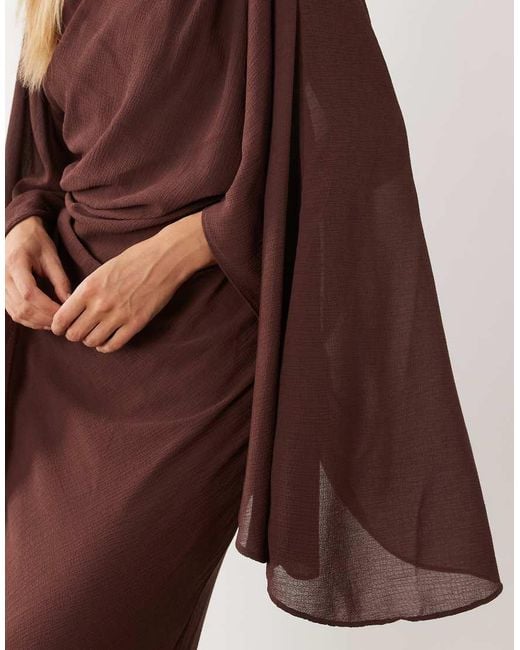 ASOS Brown Kimono Sleeve Cape Detail Draped Midaxi Dress With Open Back