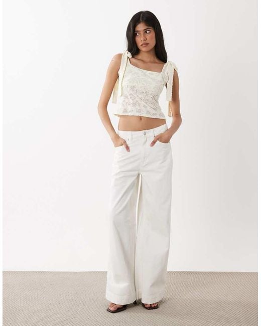 Miss Selfridge White Tie Shoulder Jacquard Top
