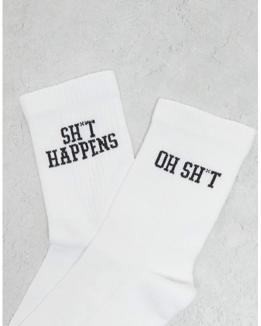 ASOS White 2 Pack Socks With Swear Words Graphic for men