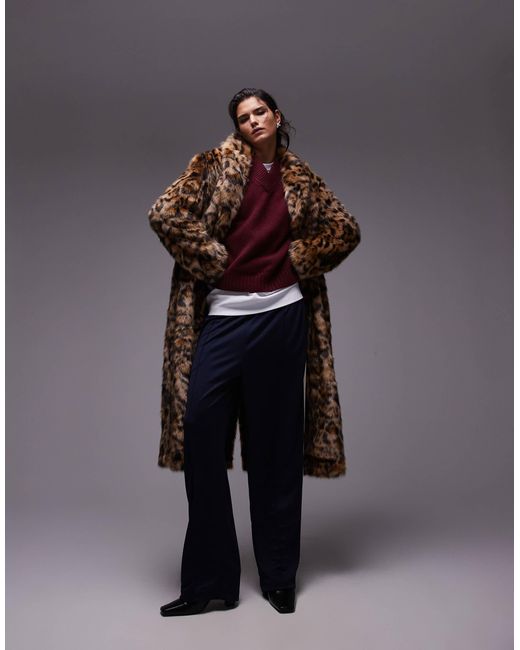 TOPSHOP Gray – langer, mehrfarbiger mantel aus kunstpelz mit tierfellmuster