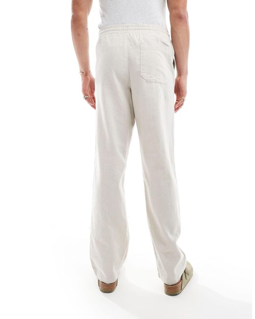 Pantalon décontracté en lin avec taille élastiquée - taupe ASOS pour homme en coloris White