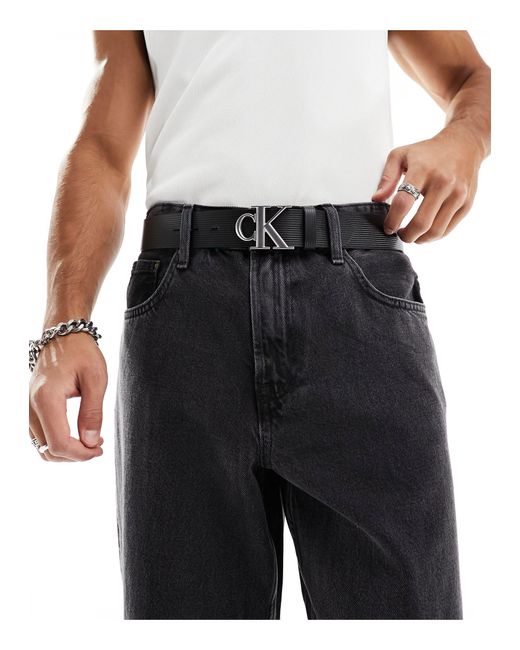 Calvin Klein Black Round Mono Plaque 40mm Leather Belt for men