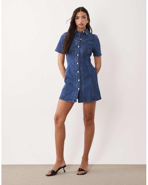 ASOS Blue Denim Fitted Shirt Mini Dress
