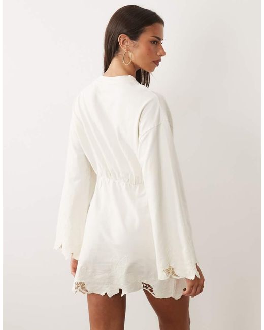 ASOS Natural Premium Cutwork And Embroidery Mini Sweat Dress