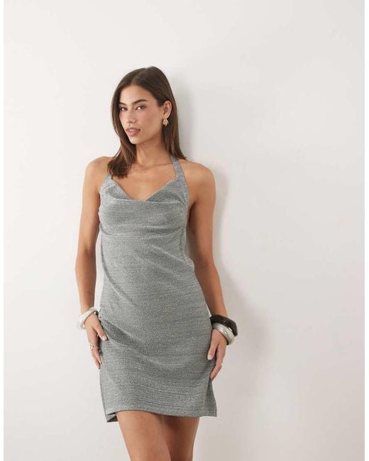 ASOS White Knitted Metallic Festival Cowl Mini Dress