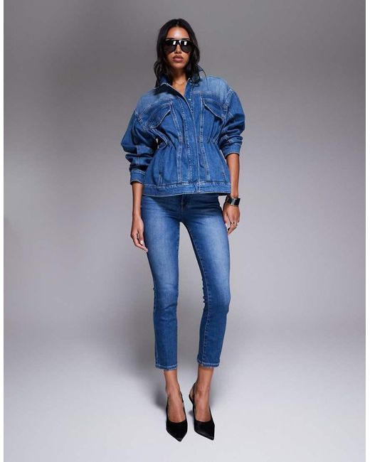 GOOD AMERICAN Blue Barrel Sleeve Denim Jacket