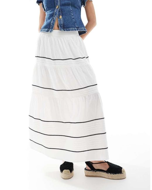 New Look White Ric Rac Tiered Midi Skirt
