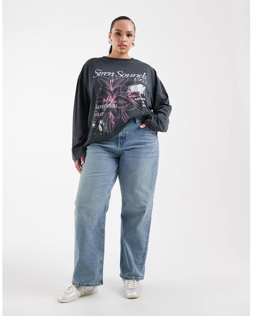 ASOS Blue Asos Design Curve Long Sleeve T-shirt With Siren Sounds Graphic