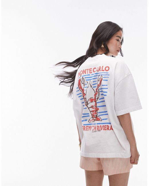 TOPSHOP White Graphic Monte Carlo Lobster T-shirt