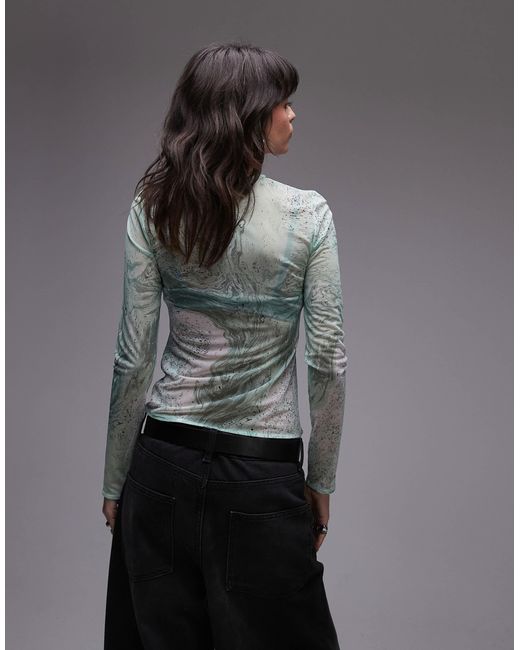 & Other Stories Gray Mesh Long Sleeve Top