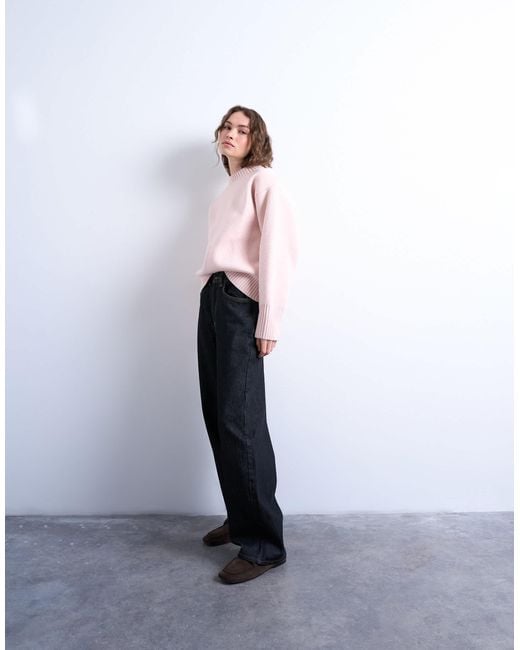 TOPSHOP Pink Knitted Chunky All Needle Clean Crew Jumper