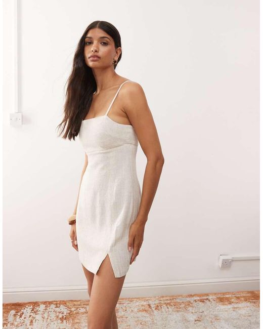 Miss Selfridge White Linen Blend Split Hem Cami Dress