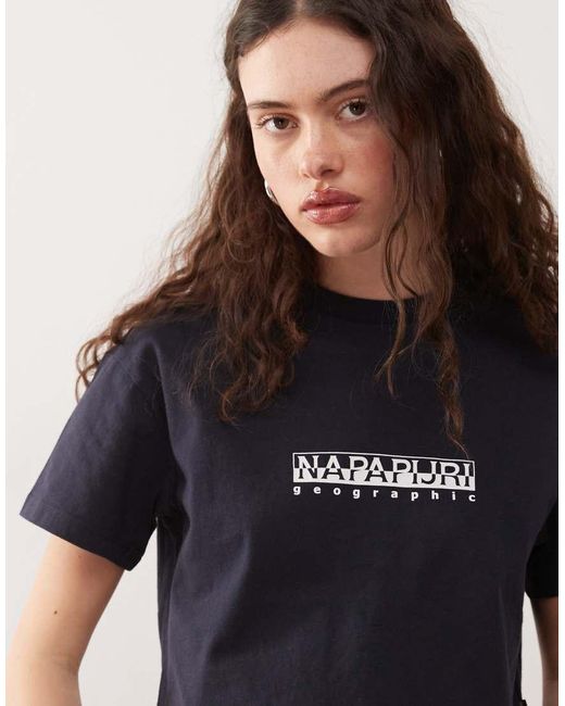 Camiseta Corta Con Recuadro Del Logo De Napapijri de color Black
