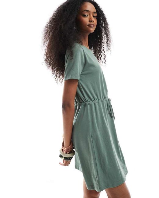 Vero Moda Green Tie Waist Jersey Mini Dress