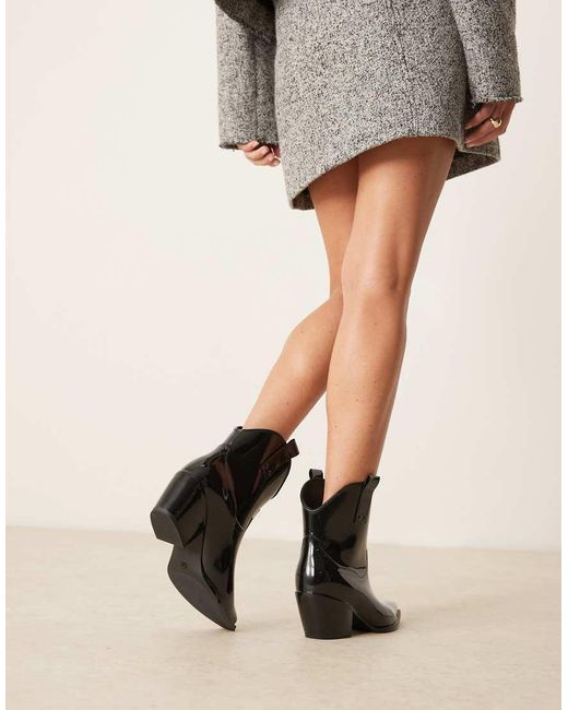 Glamorous Black Welly Western Boots