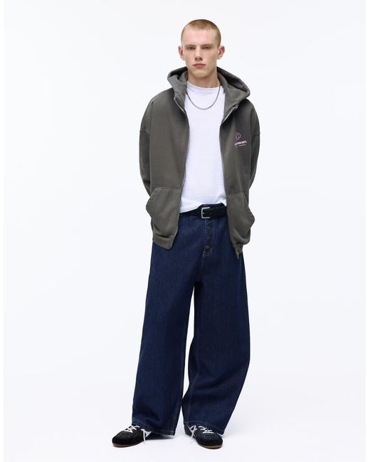 Pull&Bear Gray Boxy Zip-up Hoodie for men