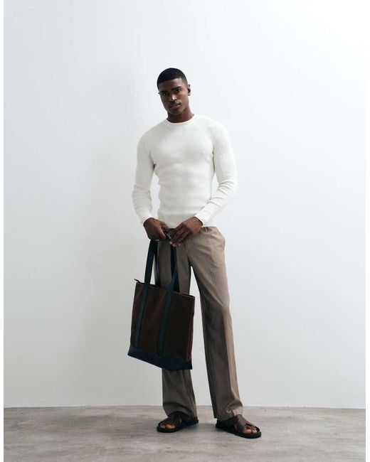 ASOS White Essentials Micro Rib Muscle Fit Lightweight Knit Sweater for men