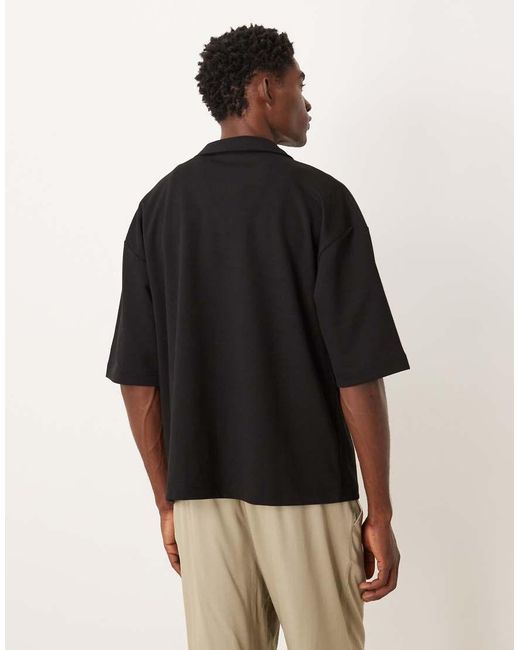 ASOS Black Heavyweight Oversized Half Sleeve Revere Polo for men