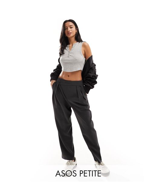 ASOS Black Petite Tailored Tapered Pants With Asymmetric Waist