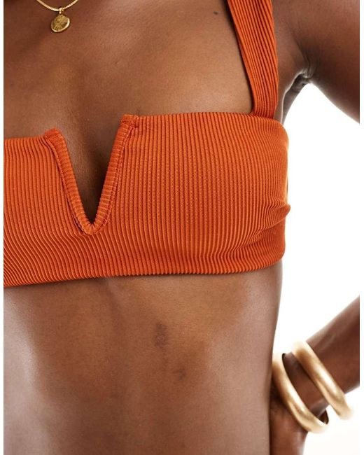 ASOS Brown Emily Rib V-Wire Crop Bikini Top