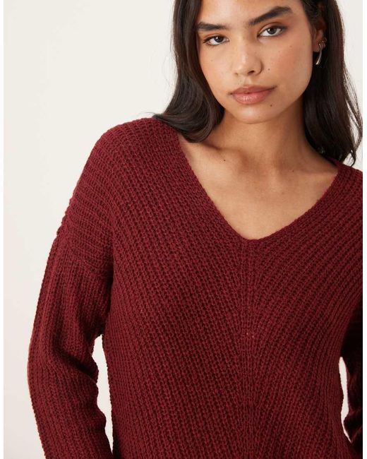 Jdy Red Lightweight V Neck Jumper