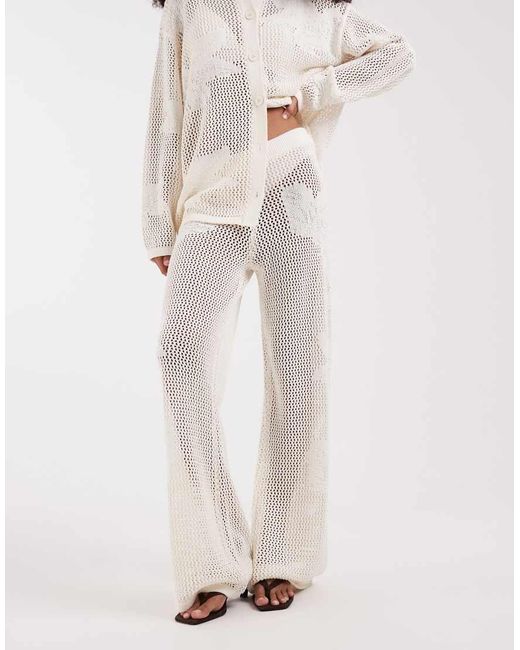 Pretty Lavish Natural Open Knit Oversize Floral Trouser Co-Ord