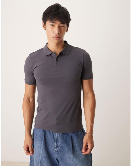 ASOS – körperbetontes basic-polohemd aus pikee in Blue für Herren
