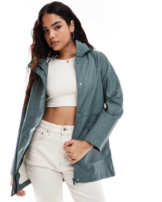 Vero Moda Blue Coated Rain Jacket With Hood