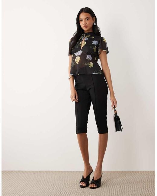 ASOS Black Floaty Mesh Flutter Sleeve Top With Tie Back Detail