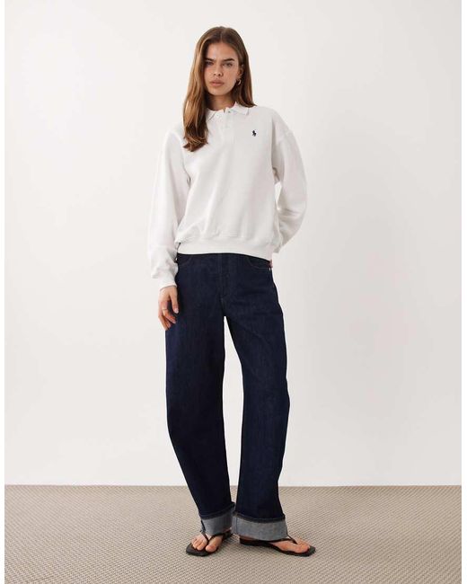 Polo Ralph Lauren White Icon Logo Collared Rugby Sweatshirt