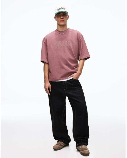 Bershka Pink Short Sleeve Print T-Shirt for men