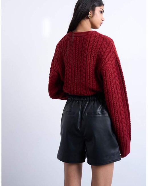 TOPSHOP Red Faux Leather Paper Bag Short