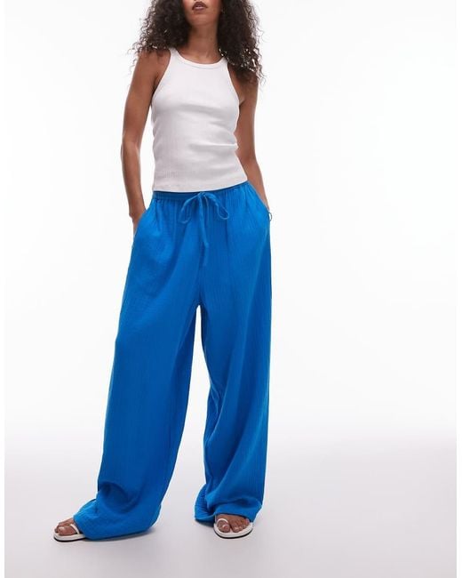 TOPSHOP Blue Casual Cheesecloth Pull-on Pants