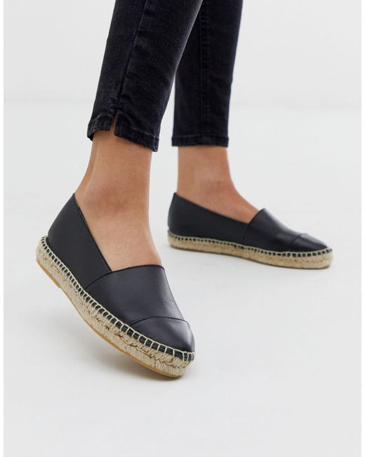 Office Lucky Black Leather Flat Espadrilles | Lyst Canada