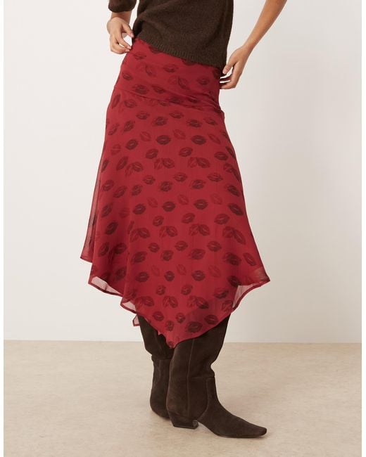 ASOS Red Chiffon High Low Hem Co-Ord Midi Skirt