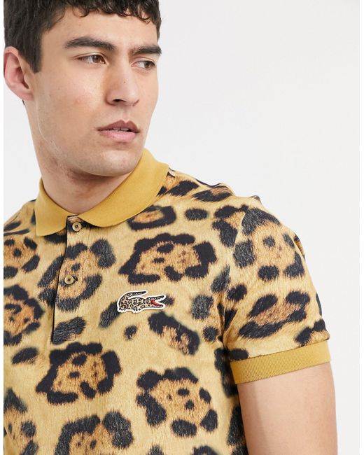 Polo de color tostado con estampado de leopardo de x National Geographic Marron Lacoste de hombre Lyst