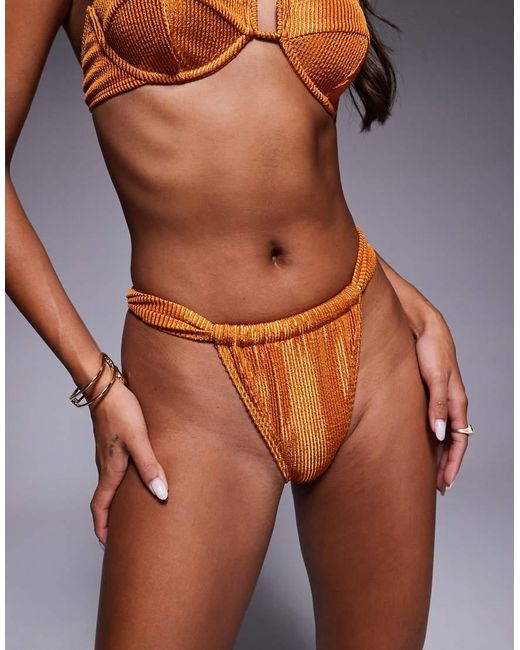 South Beach Orange Crinkle Ruched Side Bikini Bottom