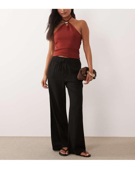 JDY Petite Black Wide Leg Linen Trouser