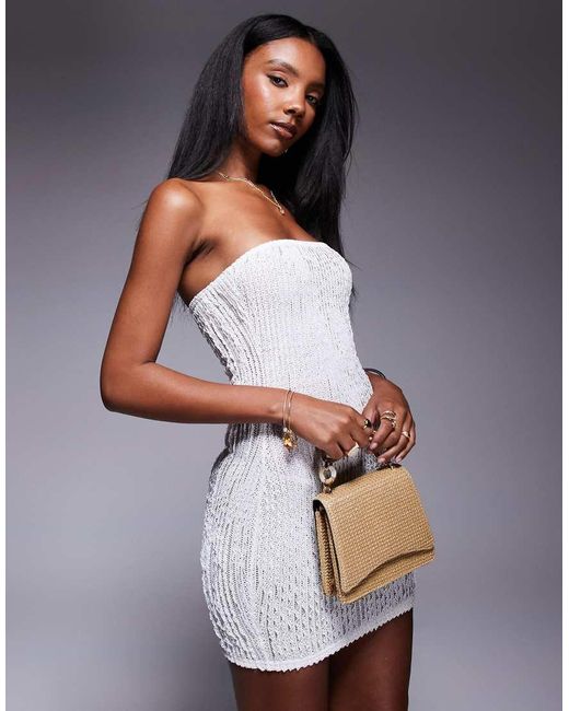 Public Desire White Textured Bandeau Mini Dress Cream