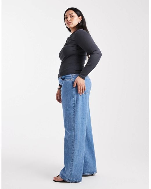 ASOS Blue Asos Design Curve Wide Leg Dad Jeans
