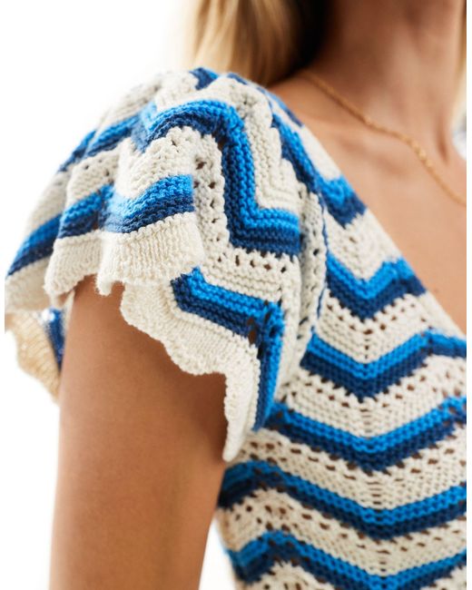 Vila Blue Crochet Cap Sleeve Top